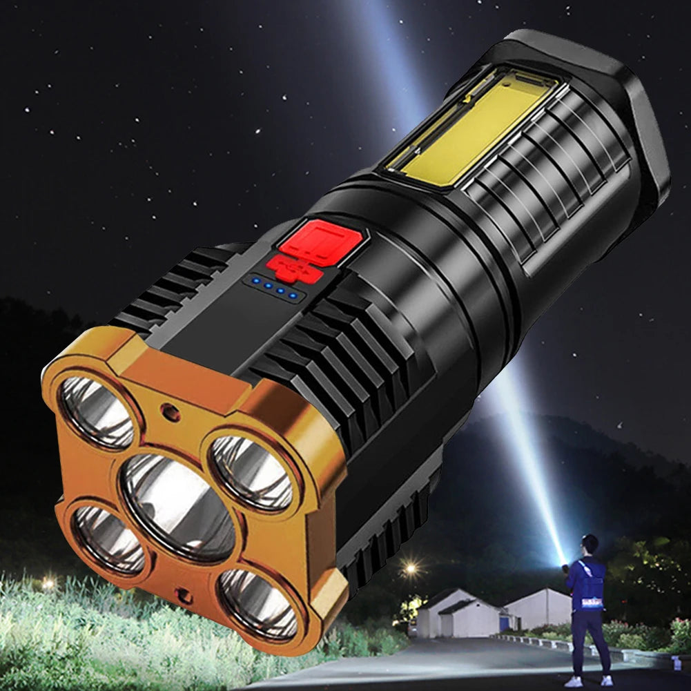 Outdoor LED Flashlight Rechargeable Spotlight Three-Mode With Side Light