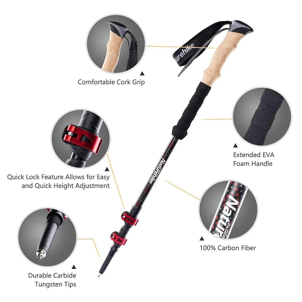 Naturehike Ultralight Carbon Fiber Trekking Poles Telescopic Folding
