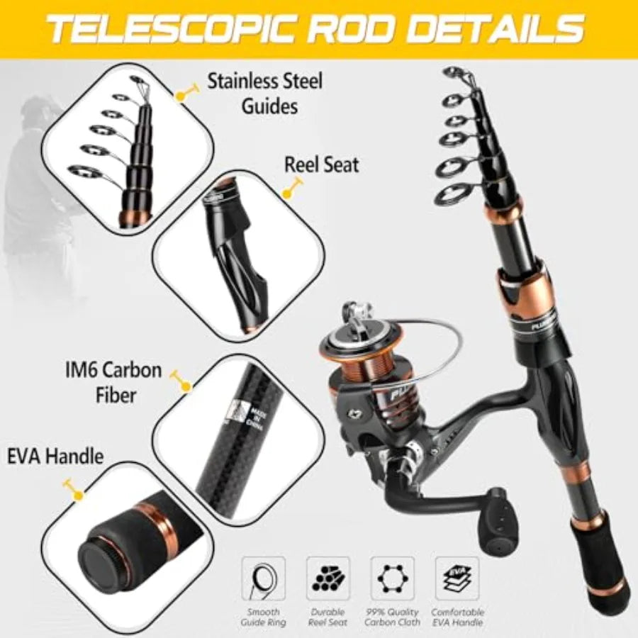 Bronze Warrior Toray IM6 Telescopic Fishing Rod And Reel Combo
