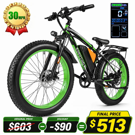 EOEOTWO Fat Tire Electric Bike 48V 20Ah Battery 1000W Motor Up To 30 MPH