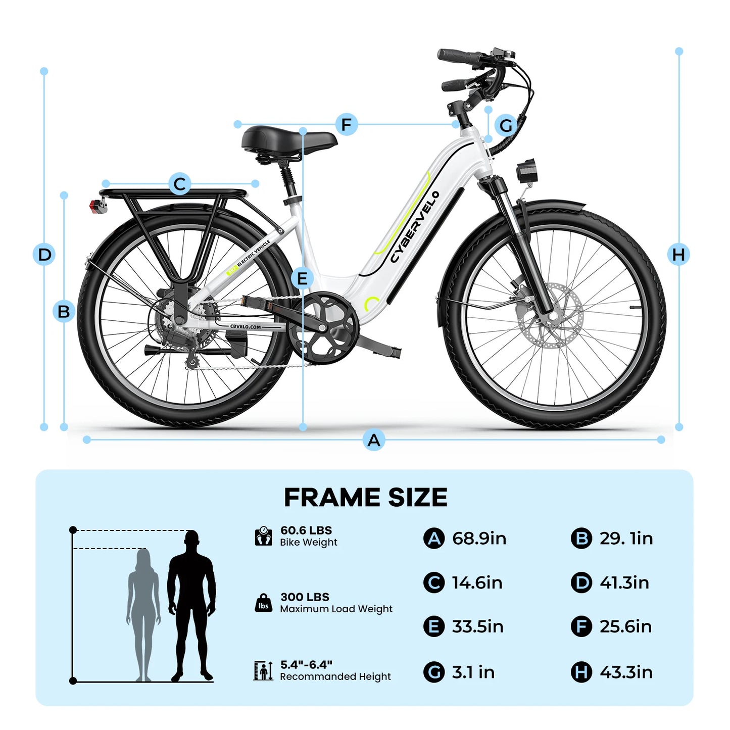 CYBERVELO EK7 Electric Bike 1000W Peak 48V 25Ah Detachable Battery