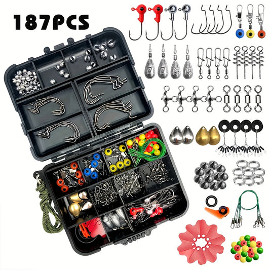 187 Piece Fishing Tackle Kit With Hooks Baits And Sinkers
