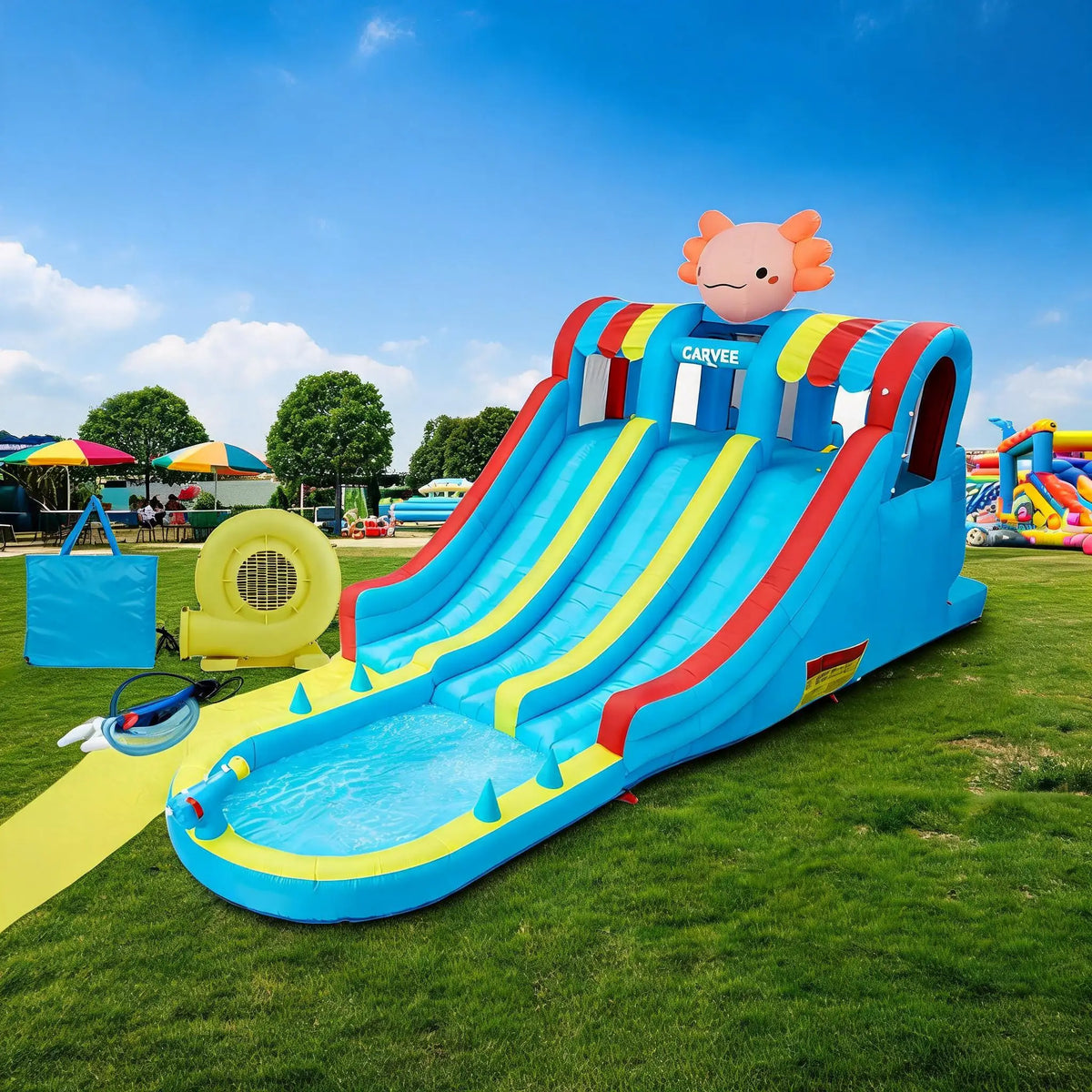 Inflatable Water Park Bouncy Castle With Slides And Climbing Walls