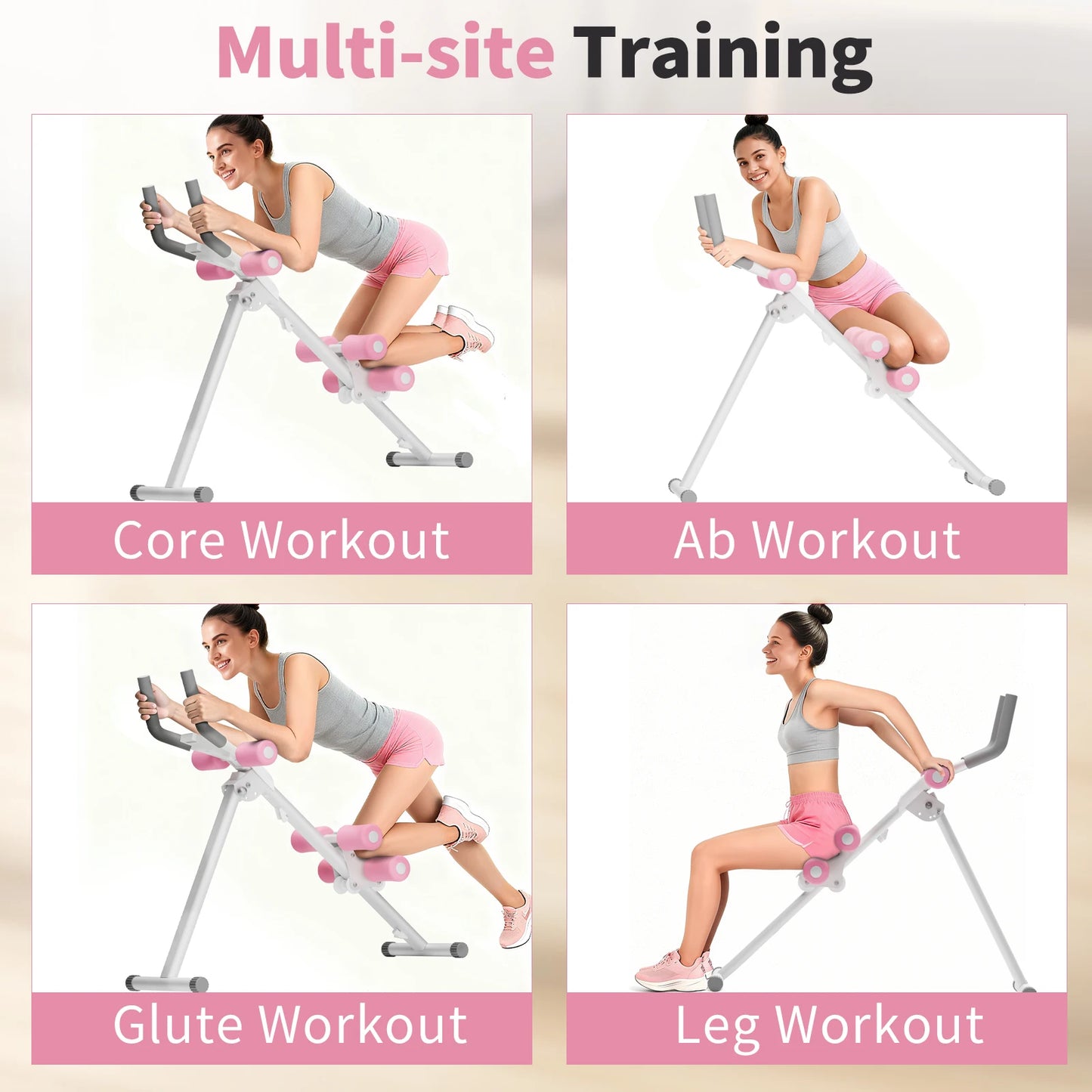 Abdominal Ab Machine Trainer Core Workout Foldable Home Gym Equipment 4-Level Waist Toner with Knee Protection 250 lbs Capacity for Men & Women