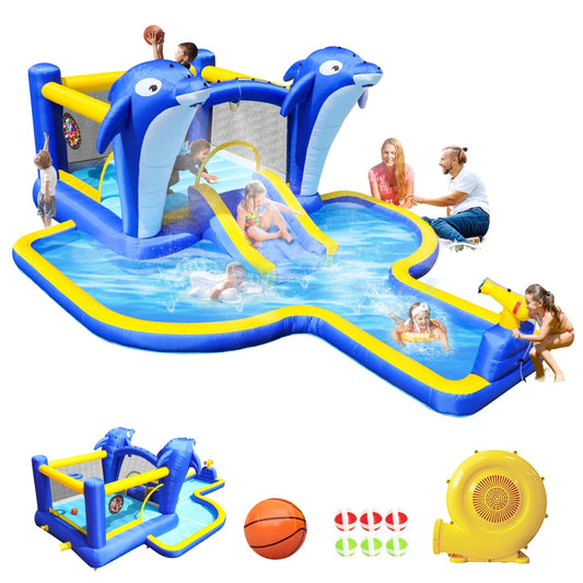 Inflatable 6-in-1 Water Park With Slide Sprinkler Target Games