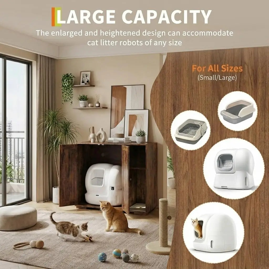 HiMISS Cat Litter Box Enclosure Cabinet With Built-In Outlet