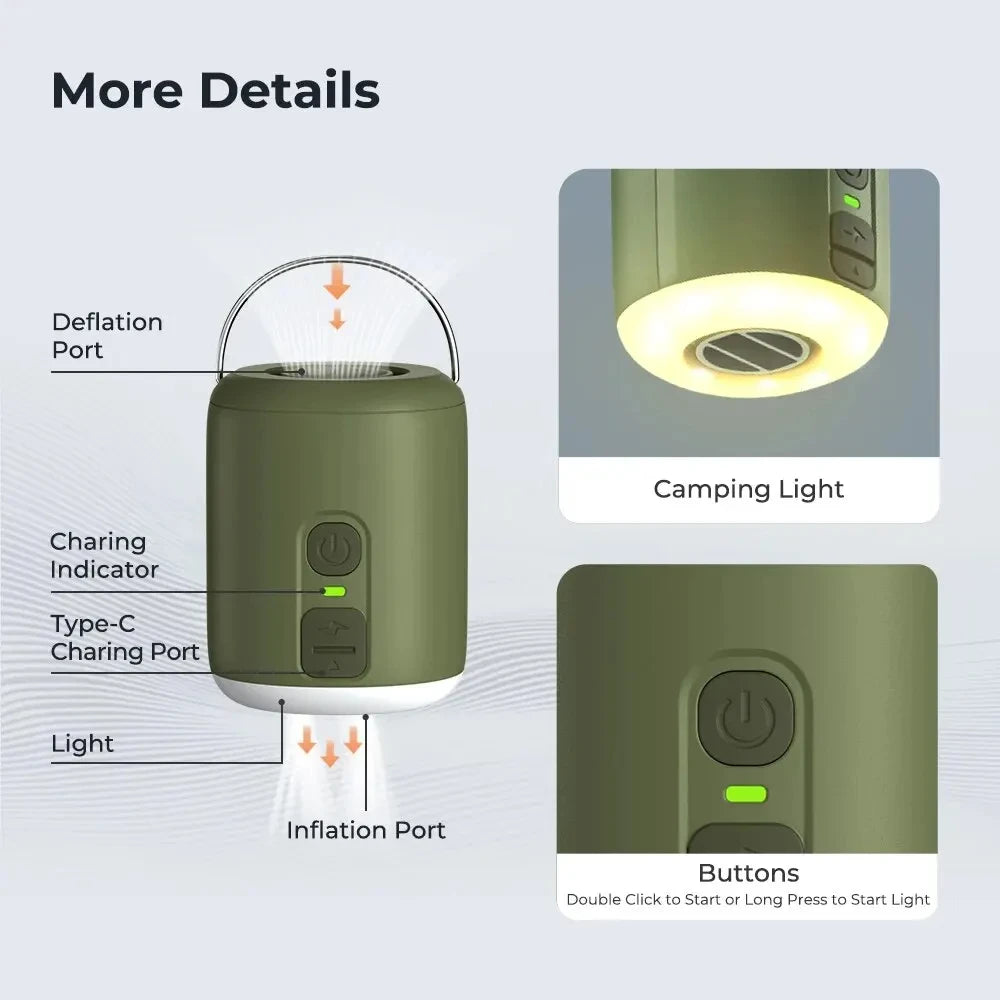 WestTune Tiny Air Pump With Camping Lantern 4.5kPa Magnetic Design
