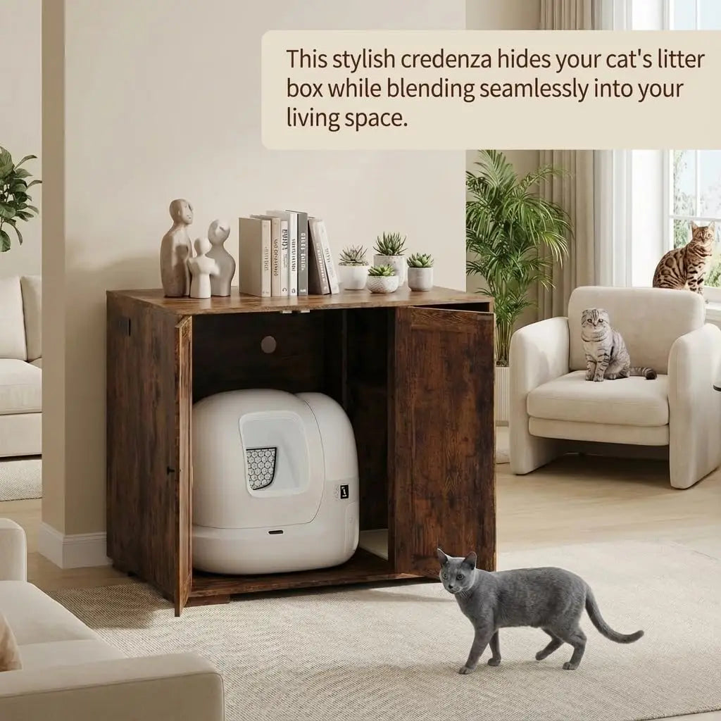 HiMISS Cat Litter Box Enclosure Cabinet With Built-In Outlet