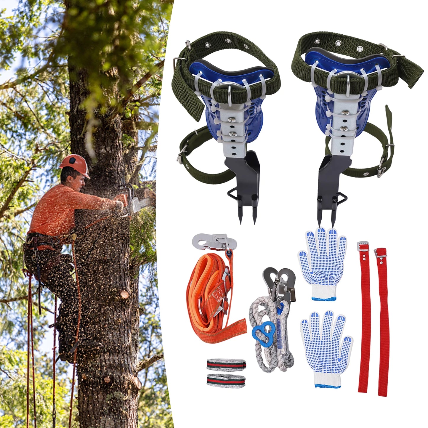 Tree Climbing Spikes Set with Safety Belt and Rope