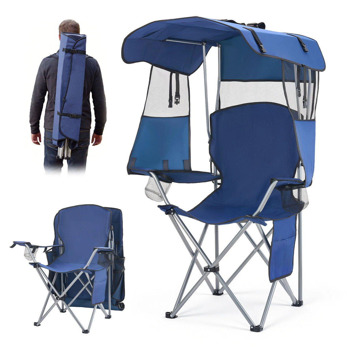 SucceBuy Canopy Camping Chair With Cup Holders And Magazine Pocket