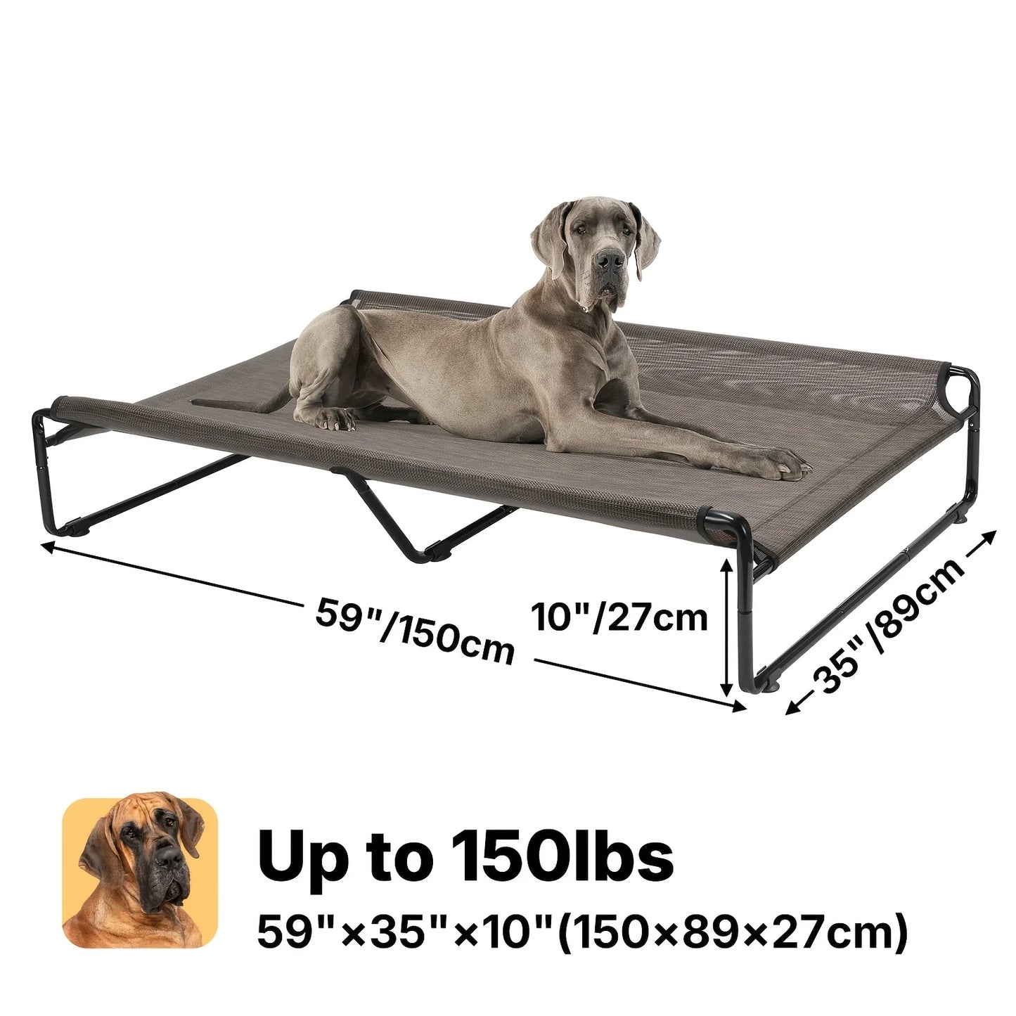 PawCozyBeds M-XXL Original Cool Elevated Dog Bed, Outdoor Elevated Bed for Large Dogs, Portable Standing Pet Bed with Washable B