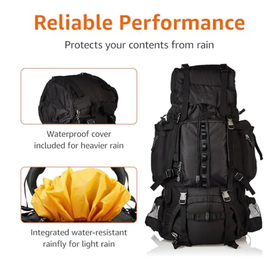 Internal Frame Hiking Backpack With Adjustable Straps And Rainfly