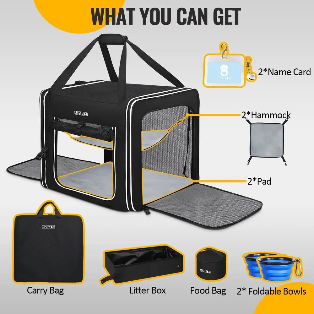 Portable Double Cat Carrier With Litter Box For Multiple Cats