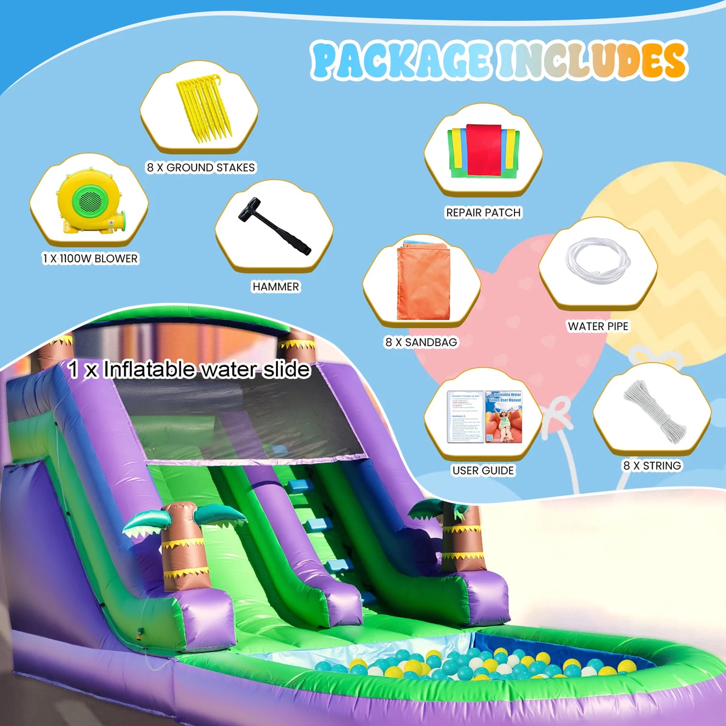 Commercial 100 Percent Pvc Inflatable Water Slide Pool With Blower
