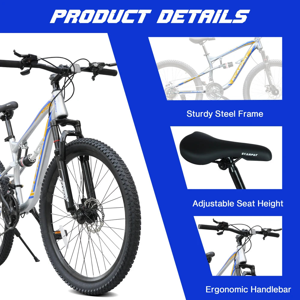 Mountain Bike With 21-Speed Gears, Full Suspension And Disc Brakes