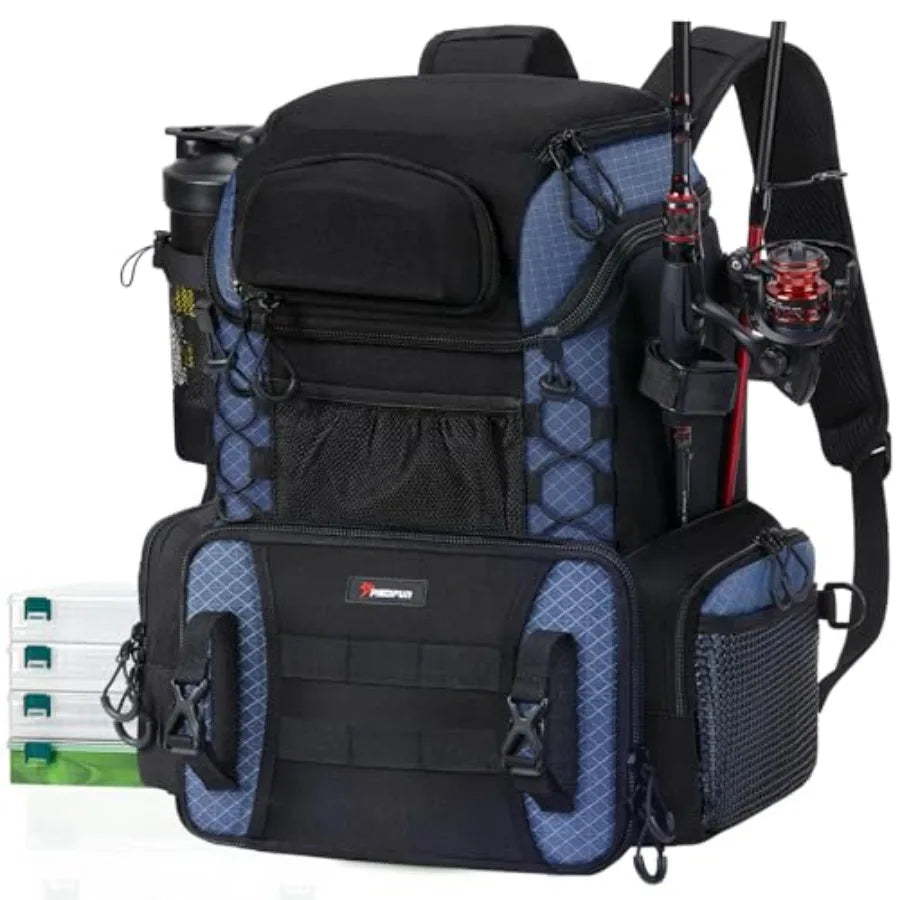 Fishing Tackle Backpack With Rod Holders And Tackle Boxes