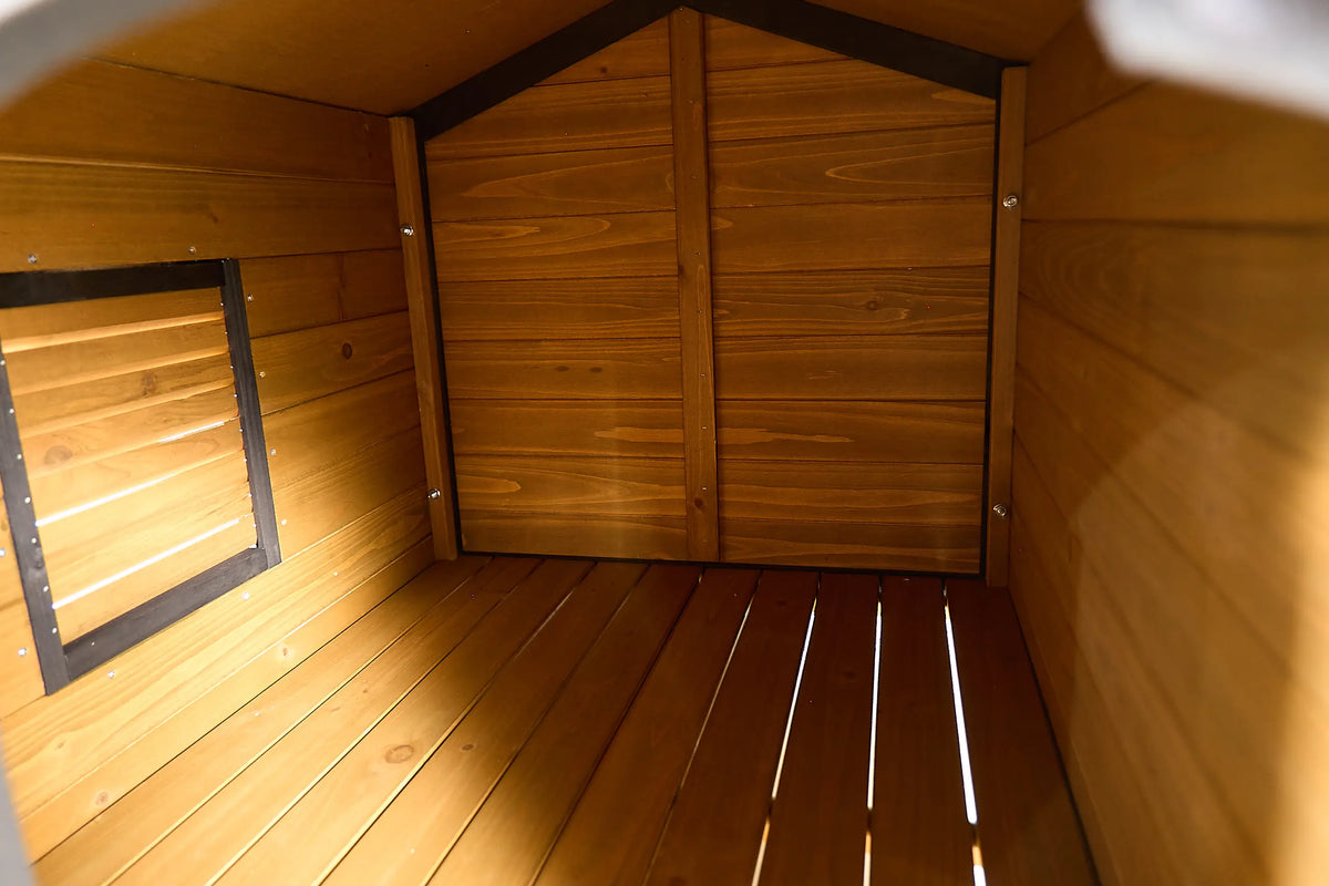 Waterproof Outdoor Wooden Dog Kennel with Double Bowls and Balcony