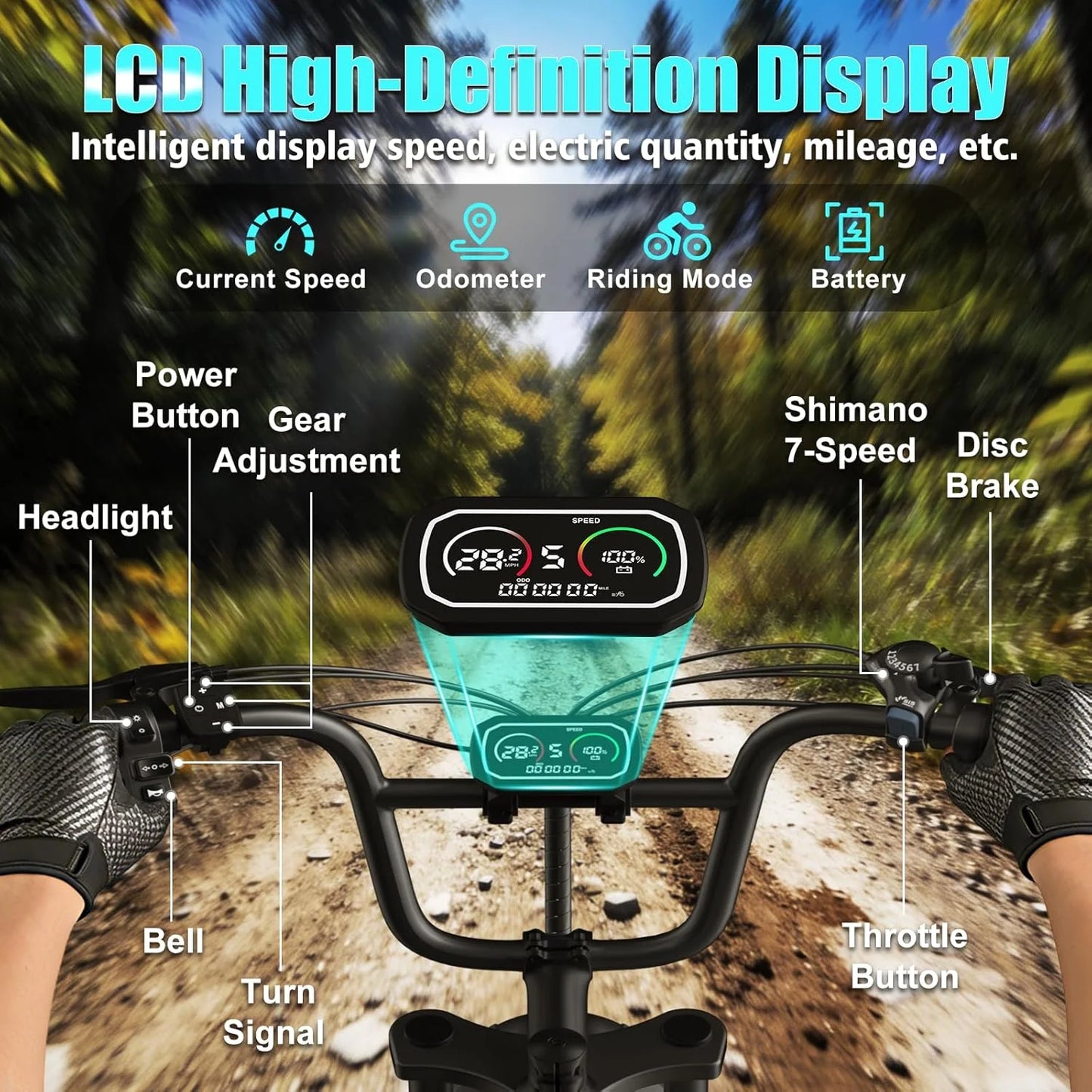 20 Inch Adult E-Bike 1000W Brushless Motor Electric Bicycle 48V15AH Battery Road & Off-road Mountain Ebike
