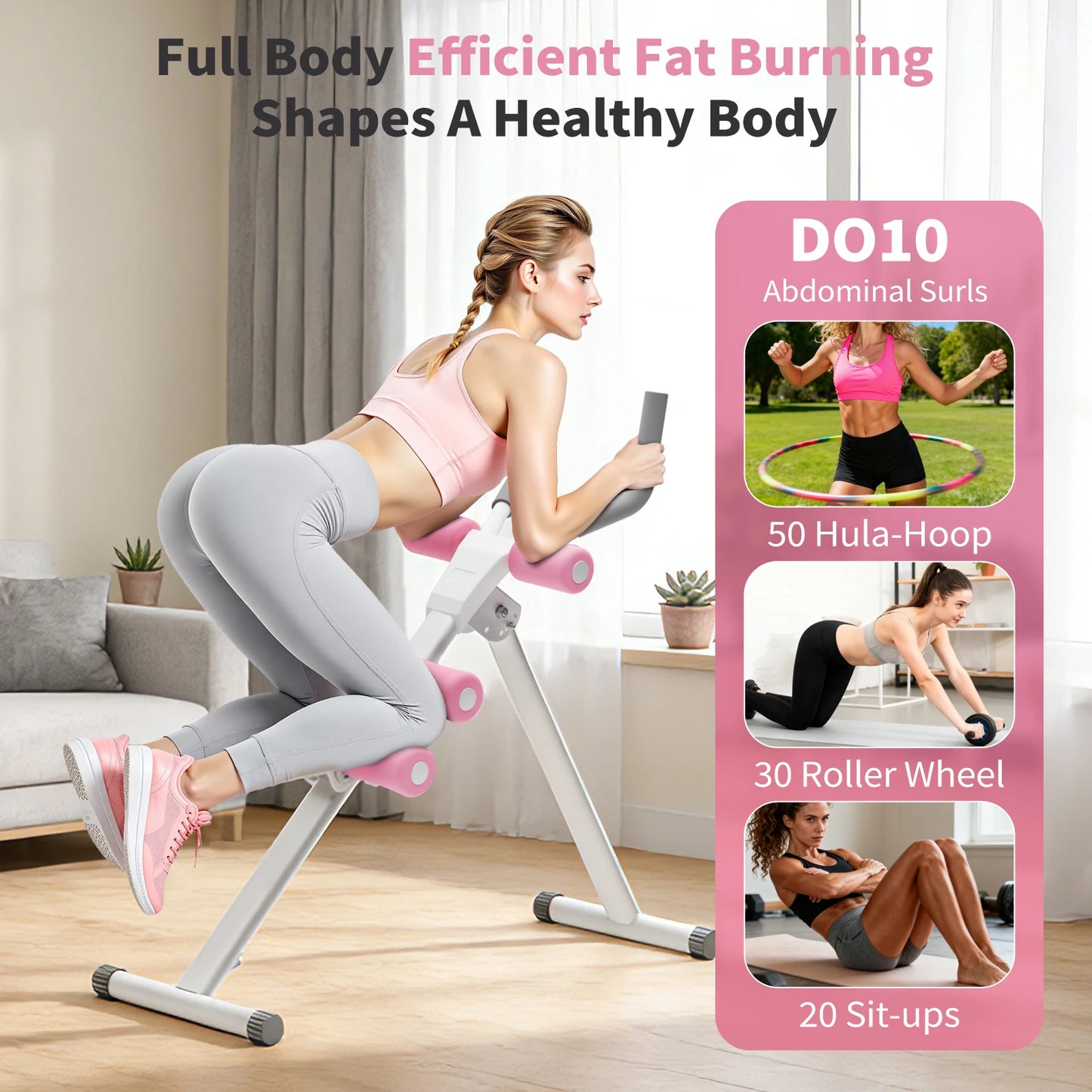 Abdominal Ab Machine Trainer Core Workout Foldable Home Gym Equipment 4-Level Waist Toner with Knee Protection 250 lbs Capacity for Men & Women
