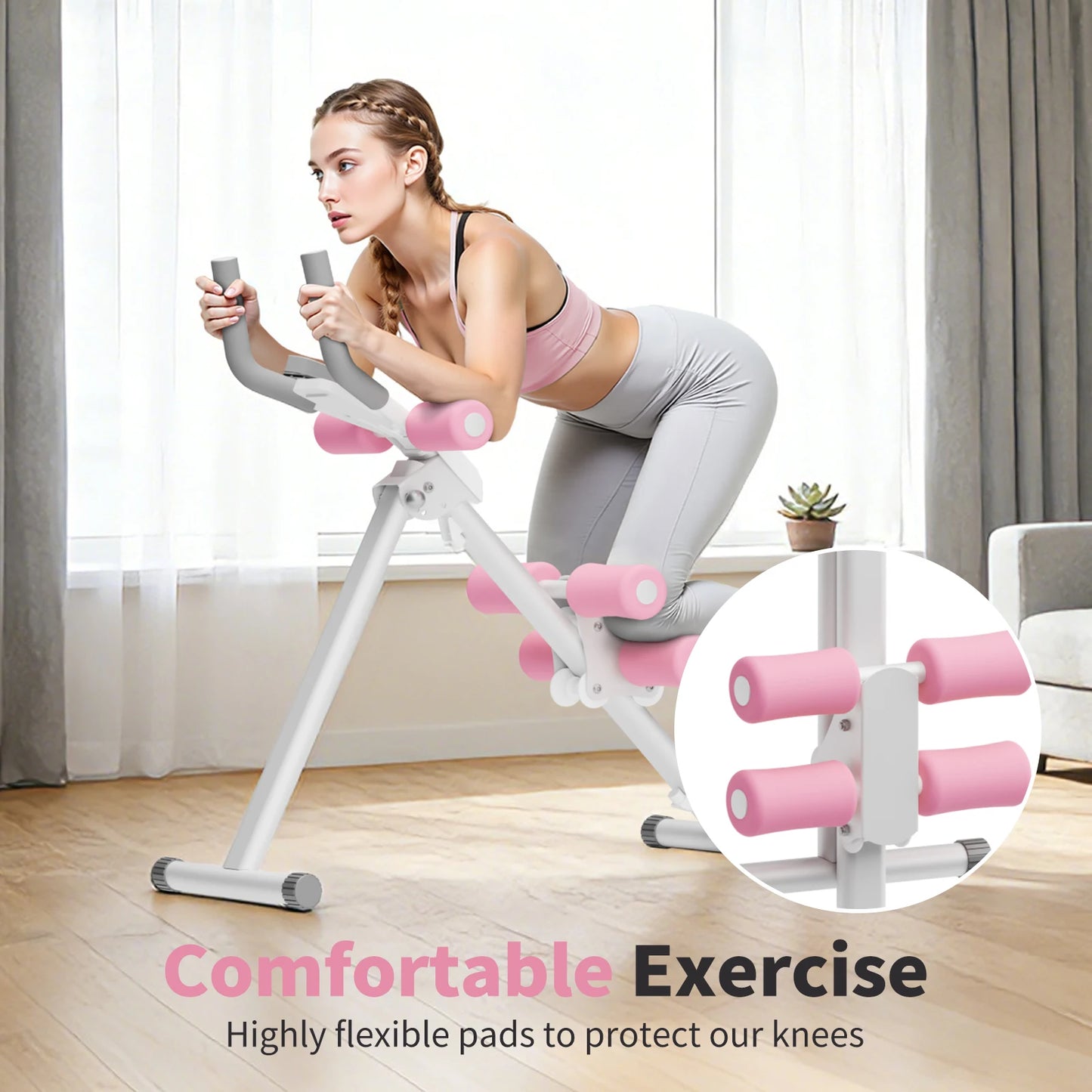 Abdominal Ab Machine Trainer Core Workout Foldable Home Gym Equipment 4-Level Waist Toner with Knee Protection 250 lbs Capacity for Men & Women