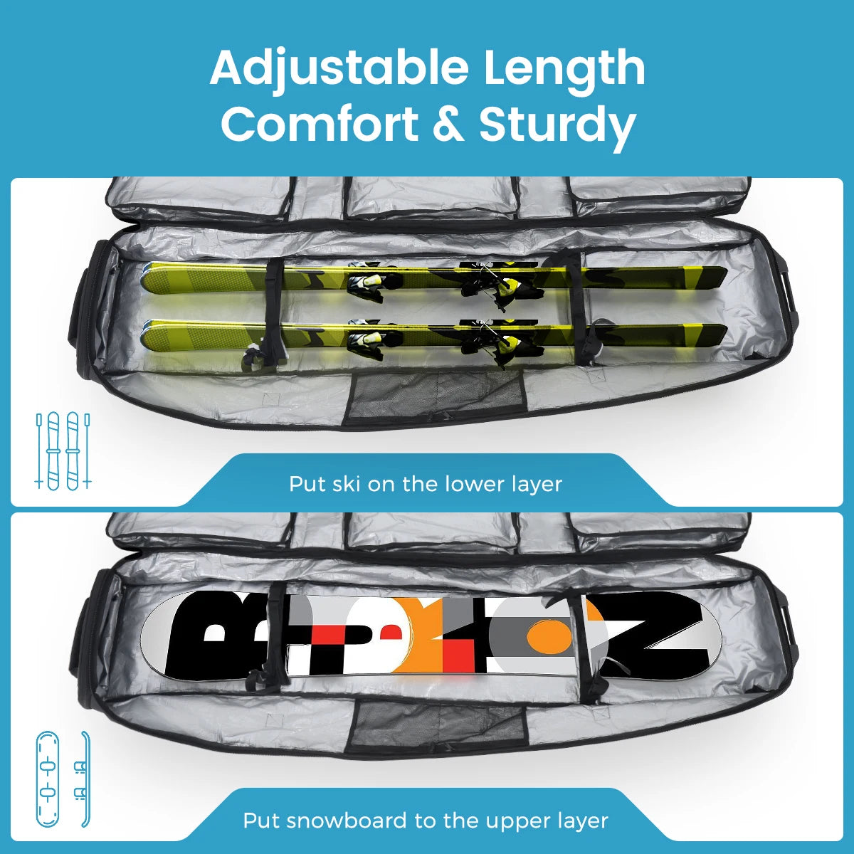 Wheeled Ski And Snowboard Bag Carrier Case For Winter Sports
