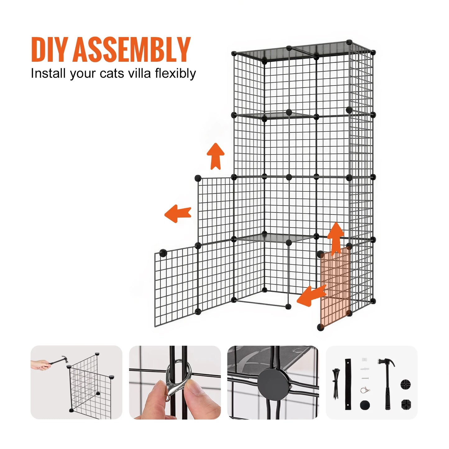 SucceBuy Large Cat Cage Detachable Metal Wire Cat Enclosure with Front Doors Hammock Ramp ladders Crate Exercise Place for Cat