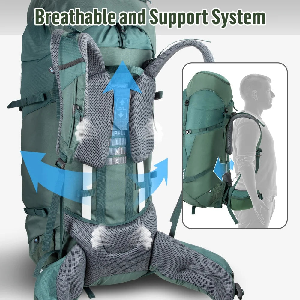 Night Cat Internal-frame Hiking Backpack: 100L Large Camping Backpack for Men Women Hiking Climbing Traveling Waterproof Rain Cover