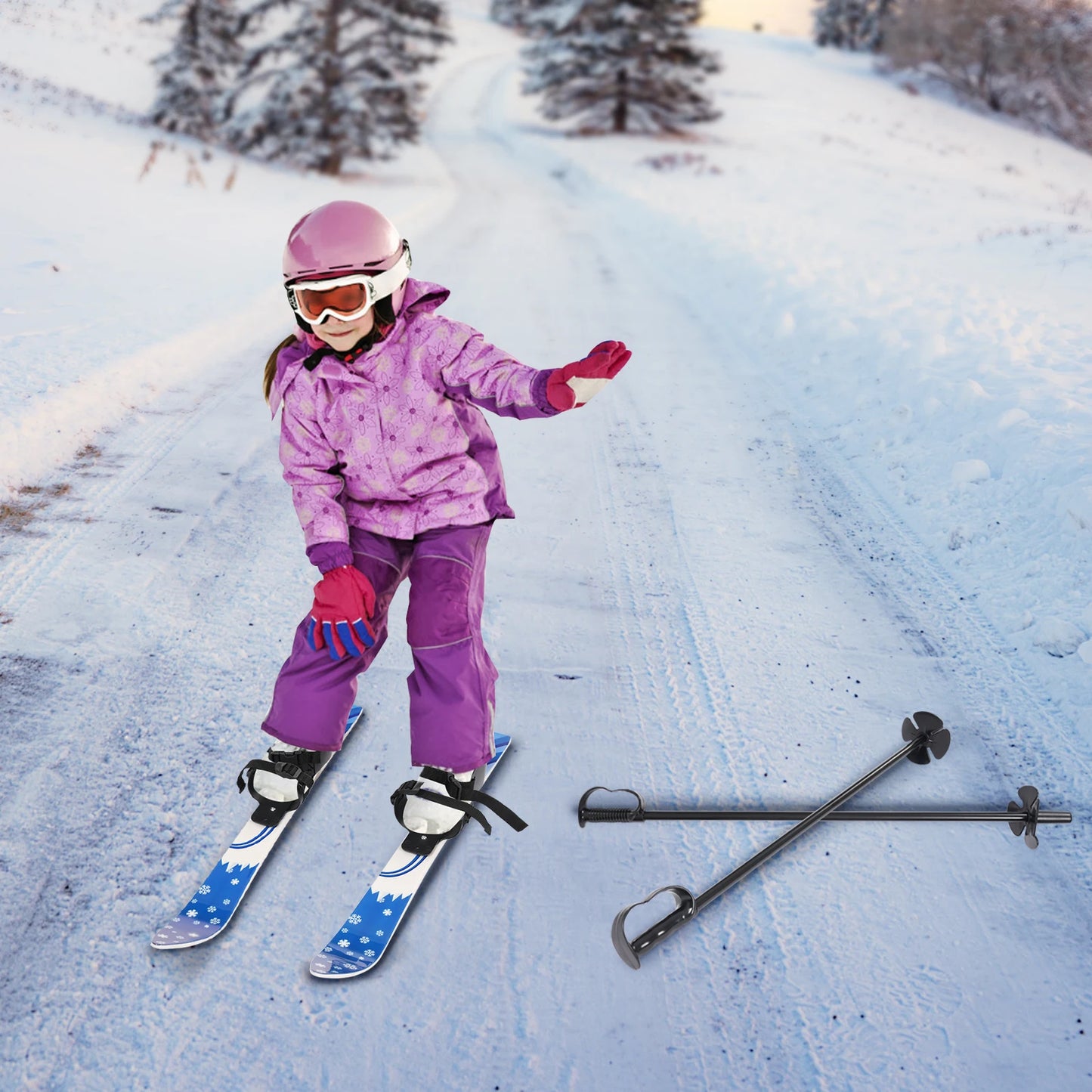 Children Snow Skis And Poles For Ages Two To Eight