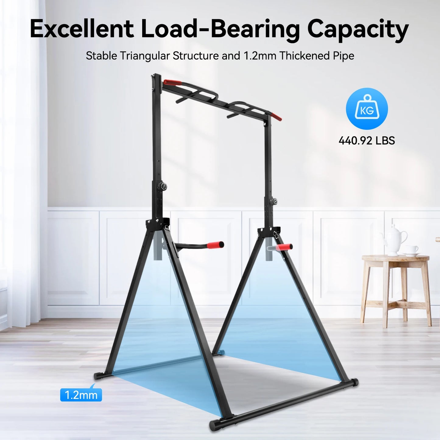 Foldable Adjustable Pull Up Bar With Parallel Bars Home Gym