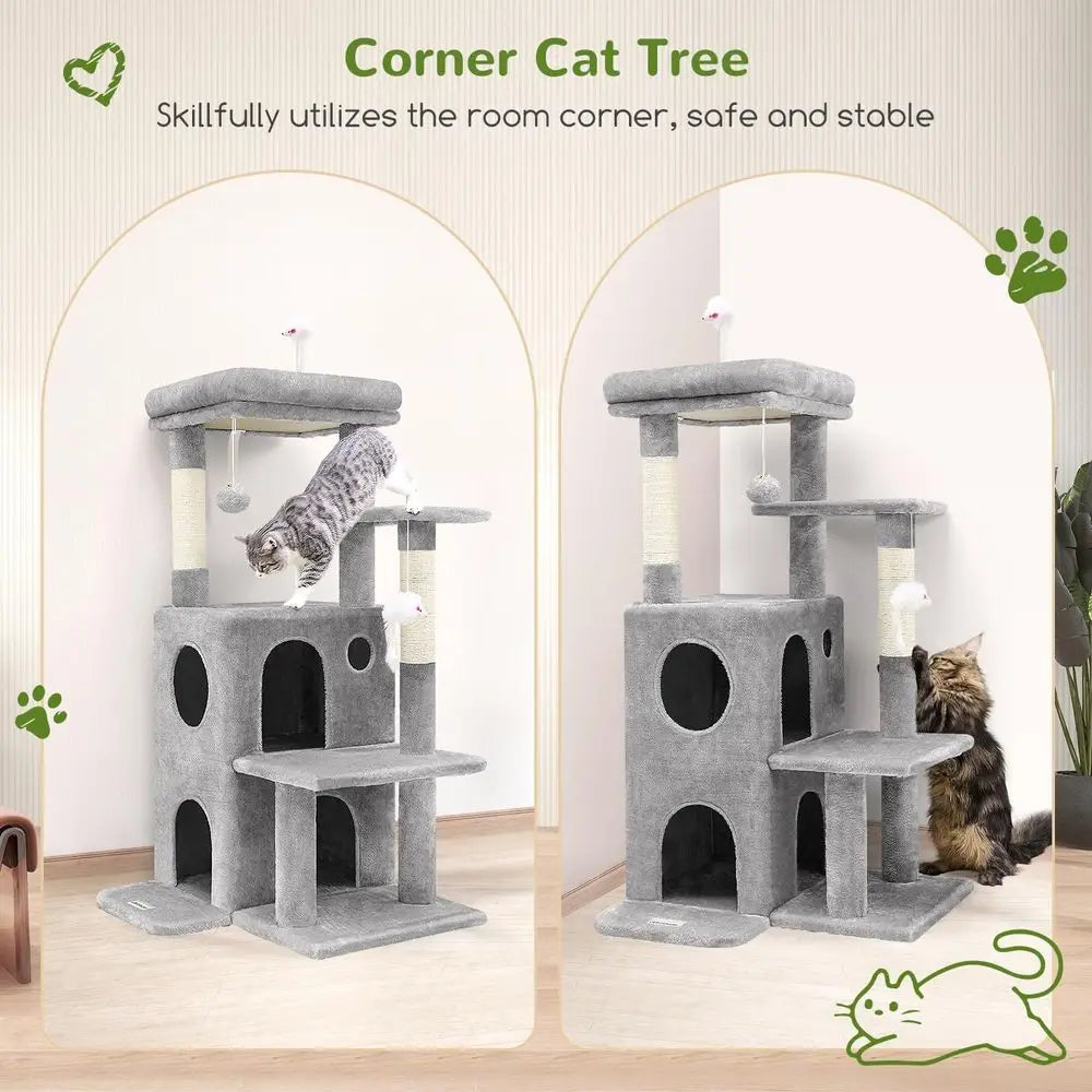 Cat Tree Tower With Scratching Posts And Two Caves
