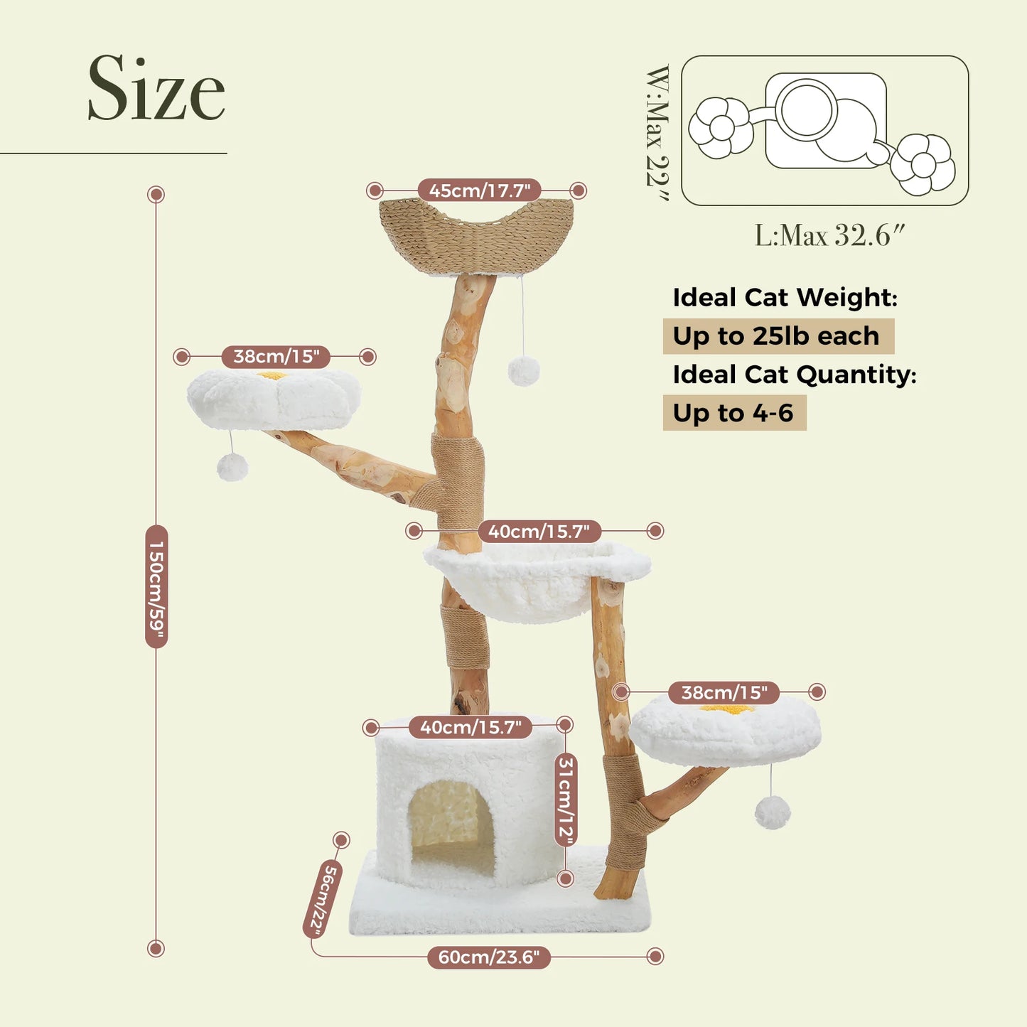 PAWZ Road Large Cat Tree Tower With Sisal Post Basket