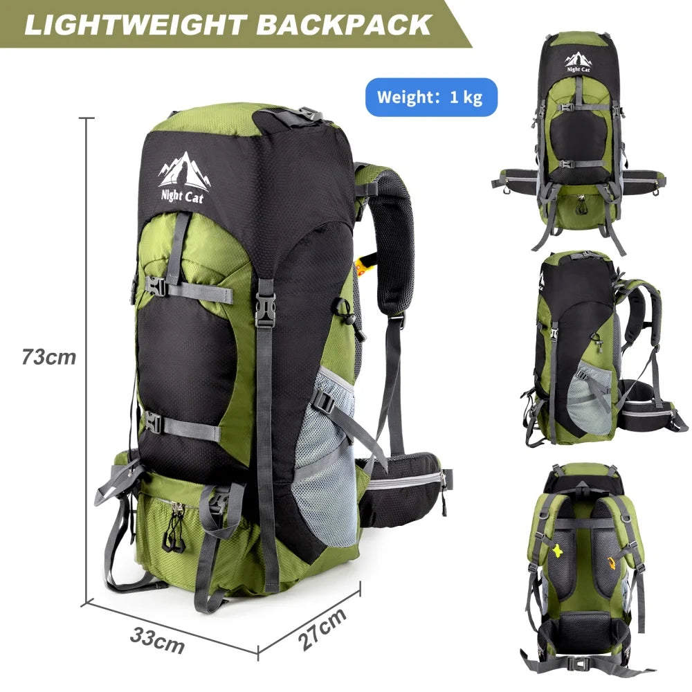 Night Cat Hiking Backpacks Camping Backpacking Packs for Men Women Lightweight Outdoor for Mountaineering Traveling, No Internal Frame