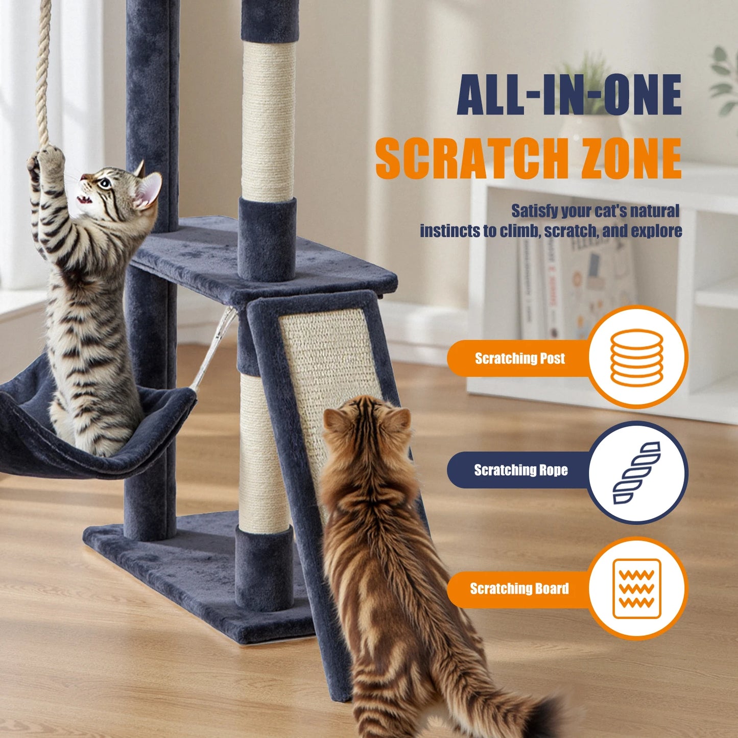 JHK Cat Tree Tall MultiCat Climbing Tower With Sisal Posts