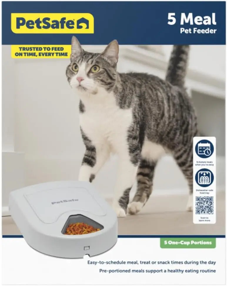Automatic Dog Feeder, 5 Meals, 40 oz, for Small-Medium Dogs, Dry Food, Timer, Easy Clean