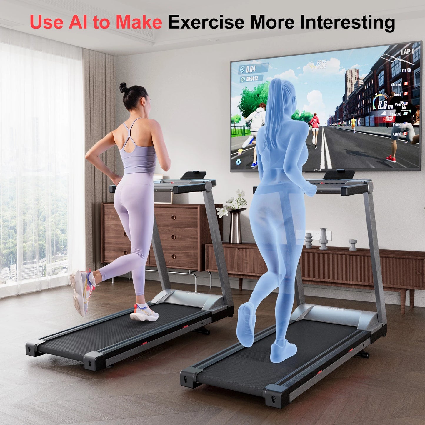 Superun Foldable Incline Treadmill With Touch Screen And App Monitoring