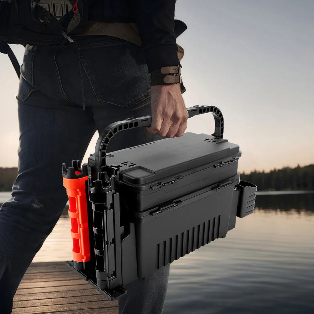 Alilee Two Tier Fishing Tackle Storage Box With Rod And Cup