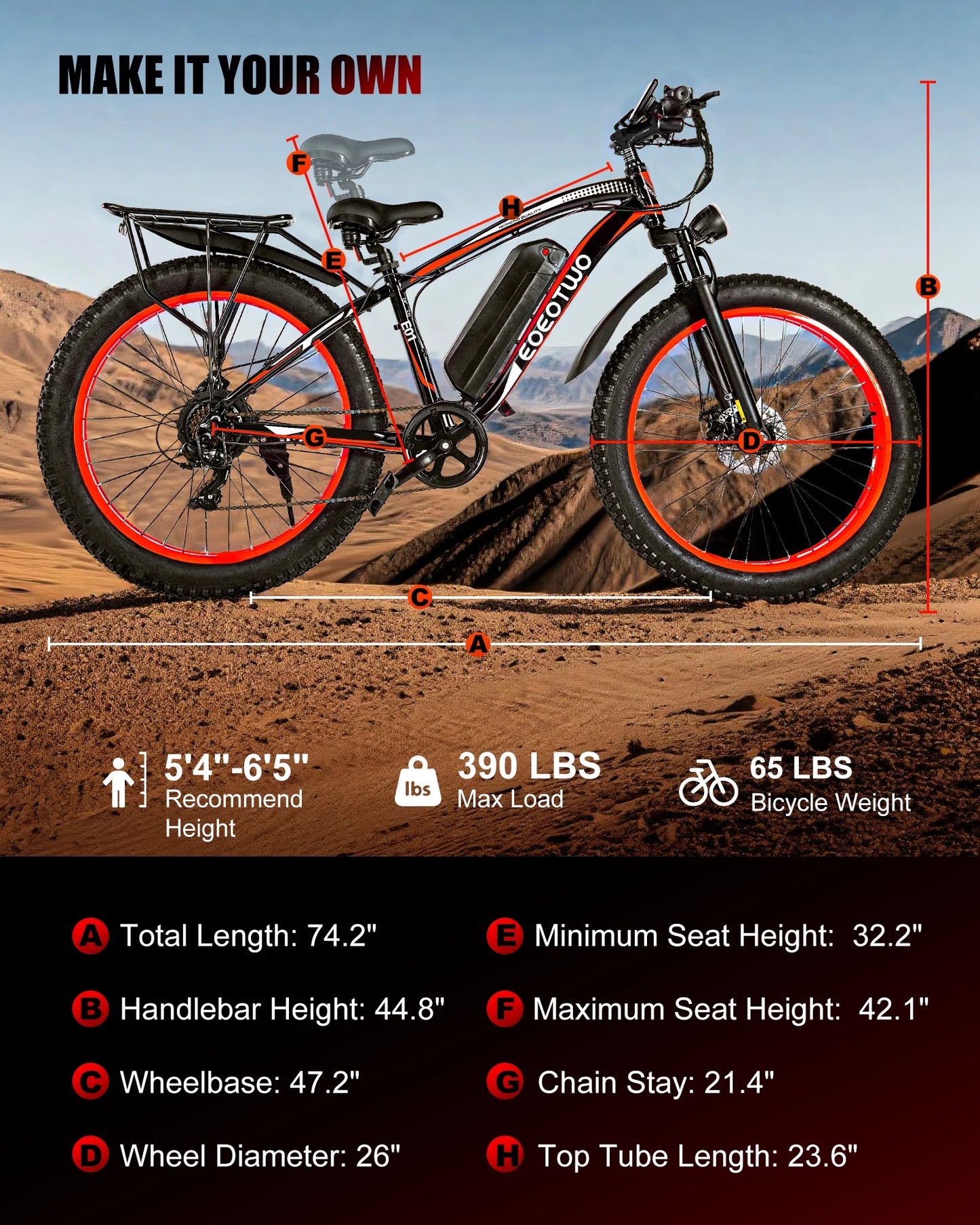 EOEOTWO 1500W Electric Bike With 48V 15Ah Battery Pack