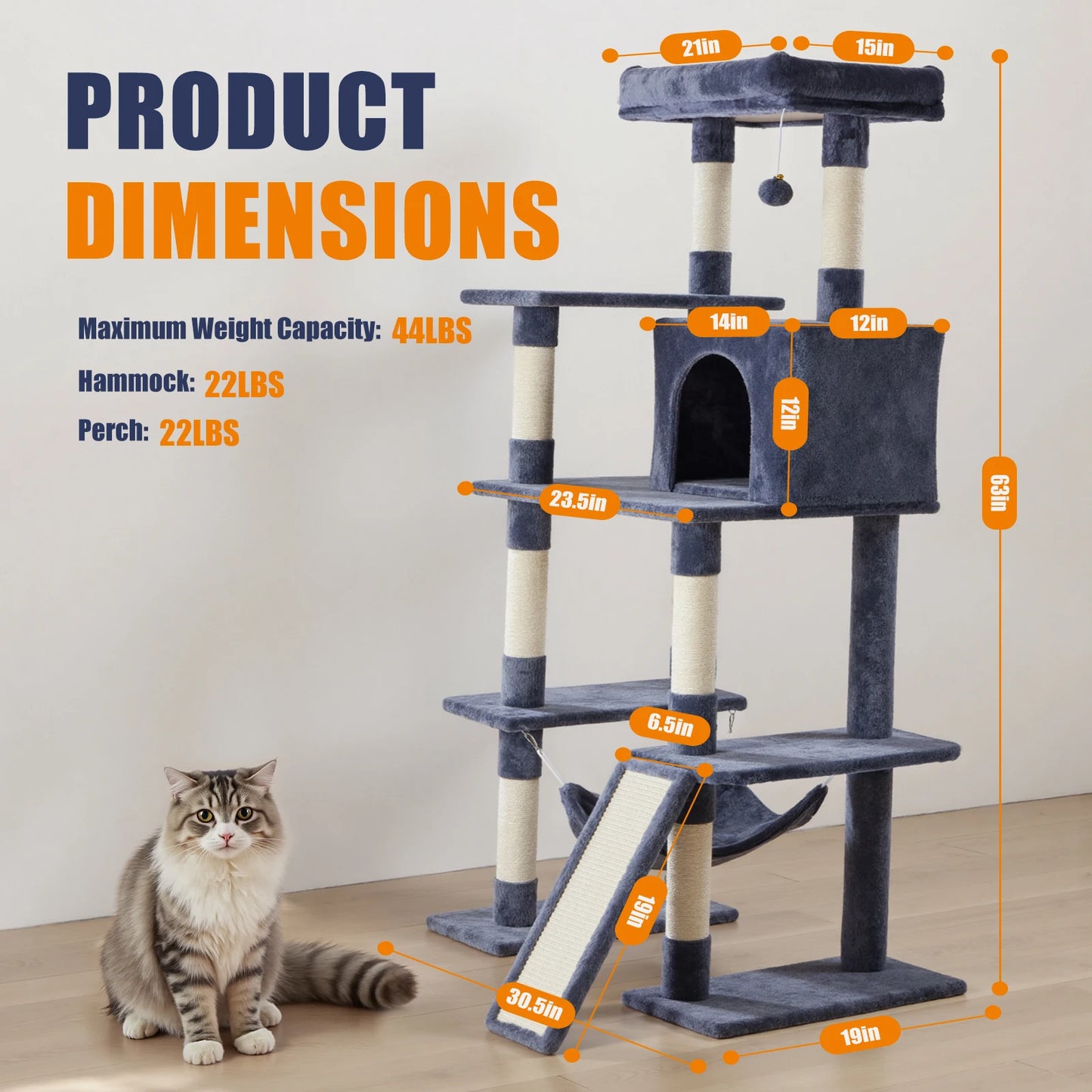 JHK Cat Tree Tall MultiCat Climbing Tower With Sisal Posts