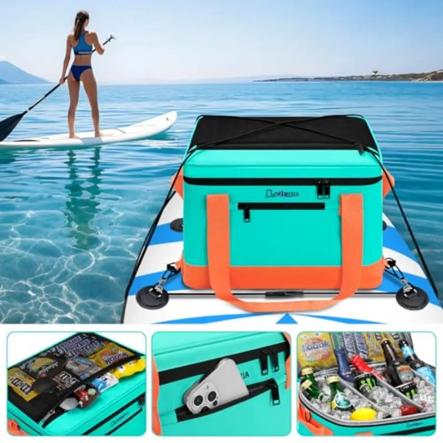 Paddle Board Cooler Waterproof, Super Capacity SUP Paddleboard Deck Cooler with Shoulder Strap and 6 Elastic Rope Clips, Paddle