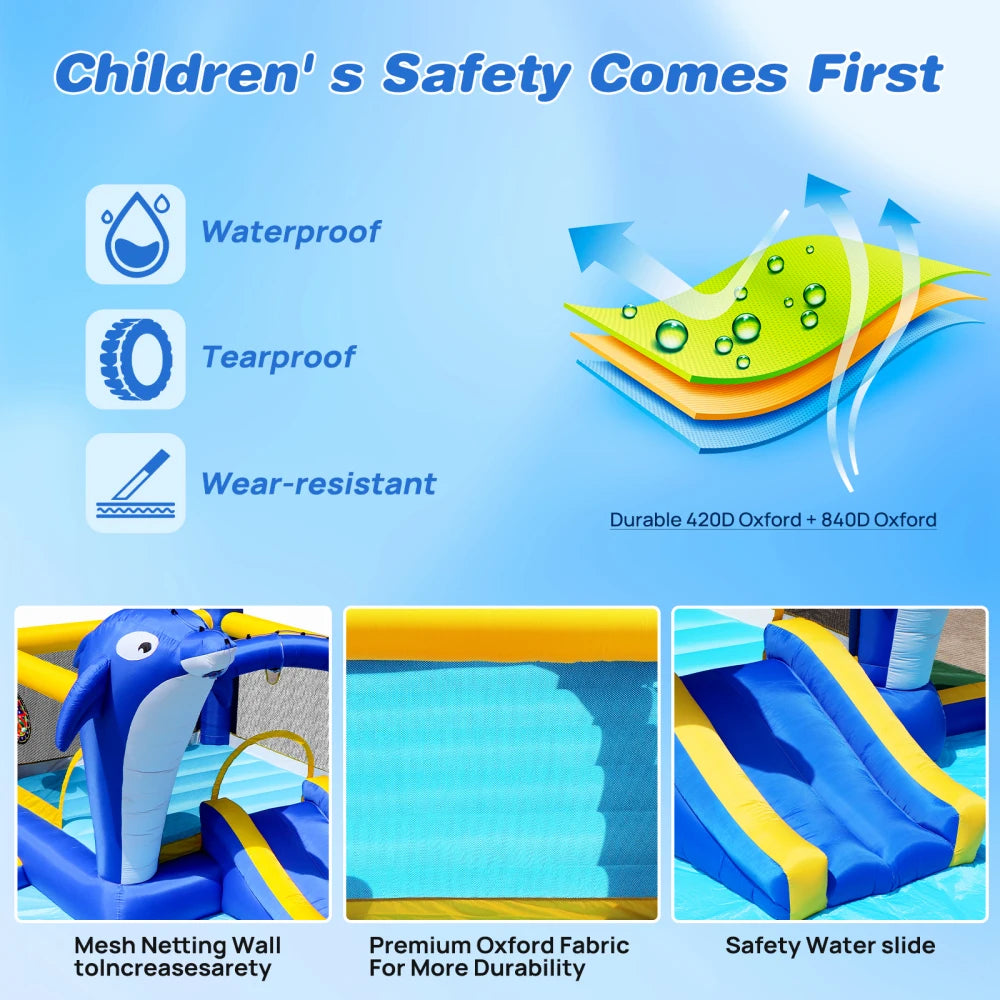 Inflatable 6-in-1 Water Park With Slide Sprinkler Target Games