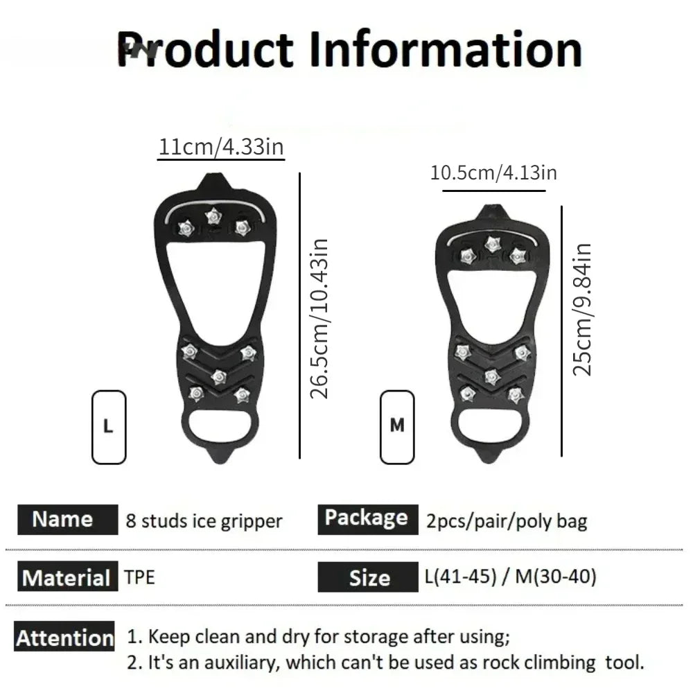8 Teeth Ice Gripper Spike for Shoes Winter Outdoor Anti-Slip Hiking Mountain Climbing Ice Snow Crampons Anti-slip Shoe Gripper