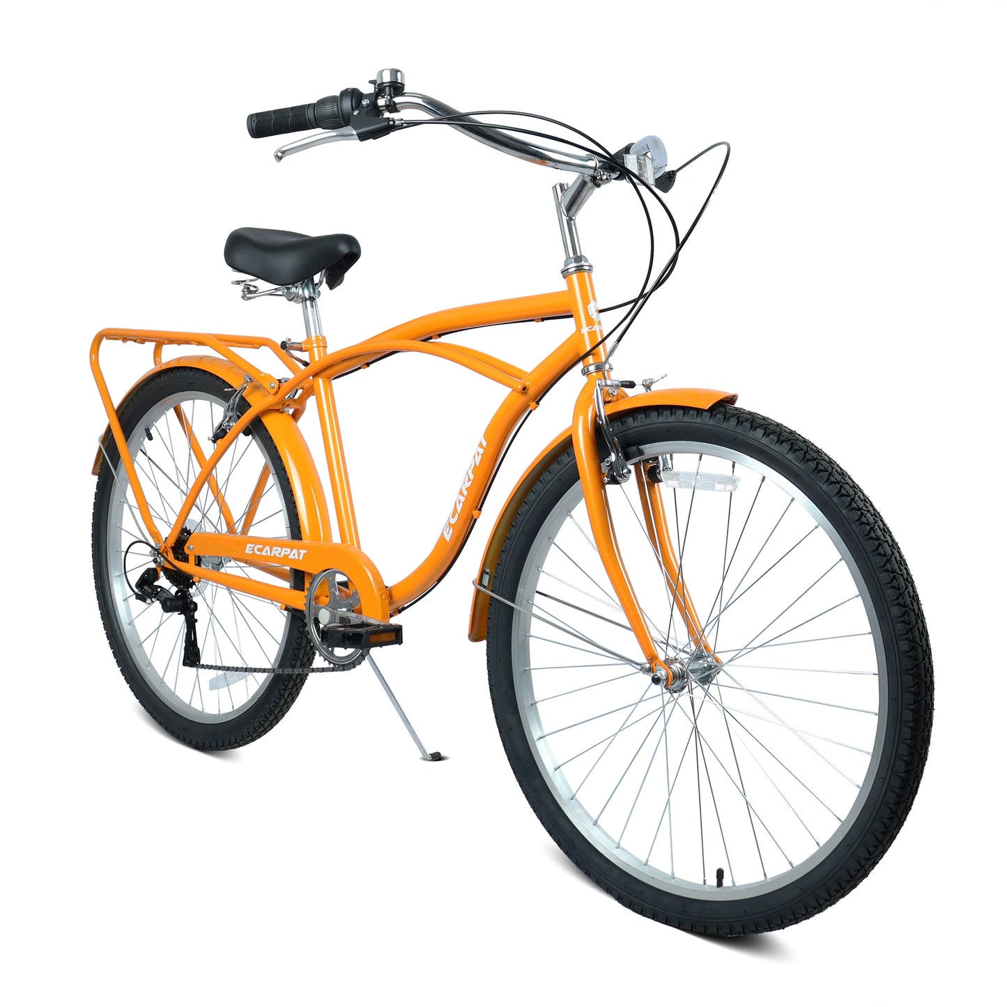26 Inch Beach Cruiser Bike for Men Women, 7 Speed Commuter Bicycle with Dual V-Brakes and High-Carbon Steel Frame, Comfortable City Bike for Adult