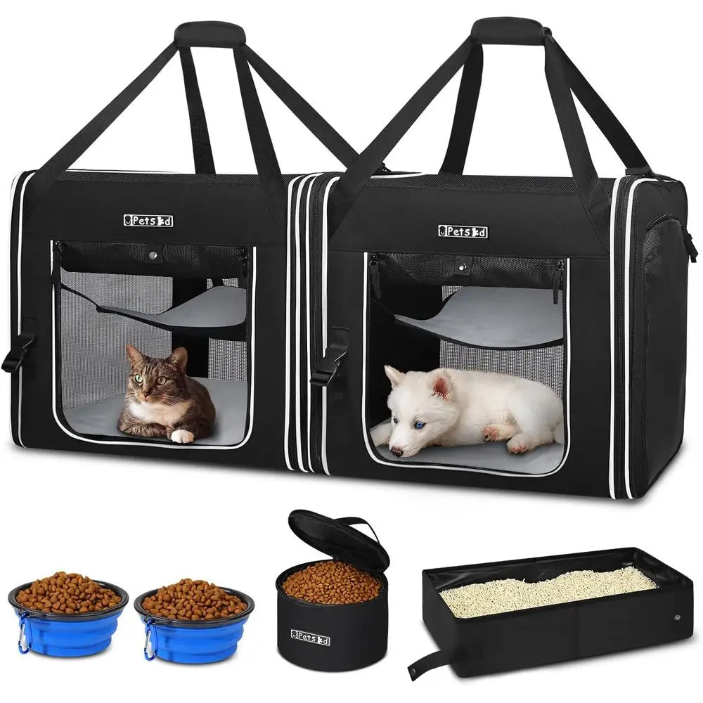 Portable Double Cat Carrier With Litter Box For Multiple Cats