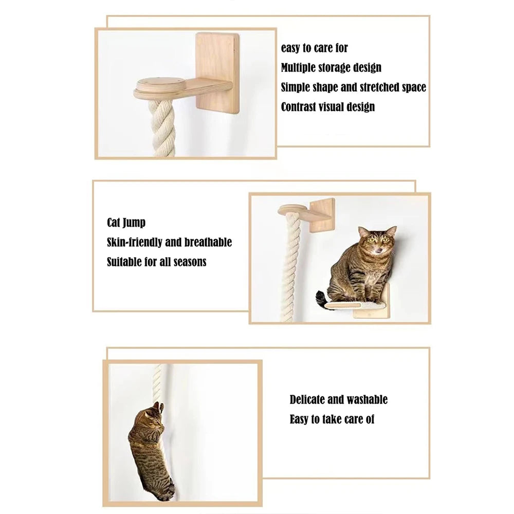 PETRAVEL Cat Climbing Shelf And Rope Tree Wall Mounted Scratching Post