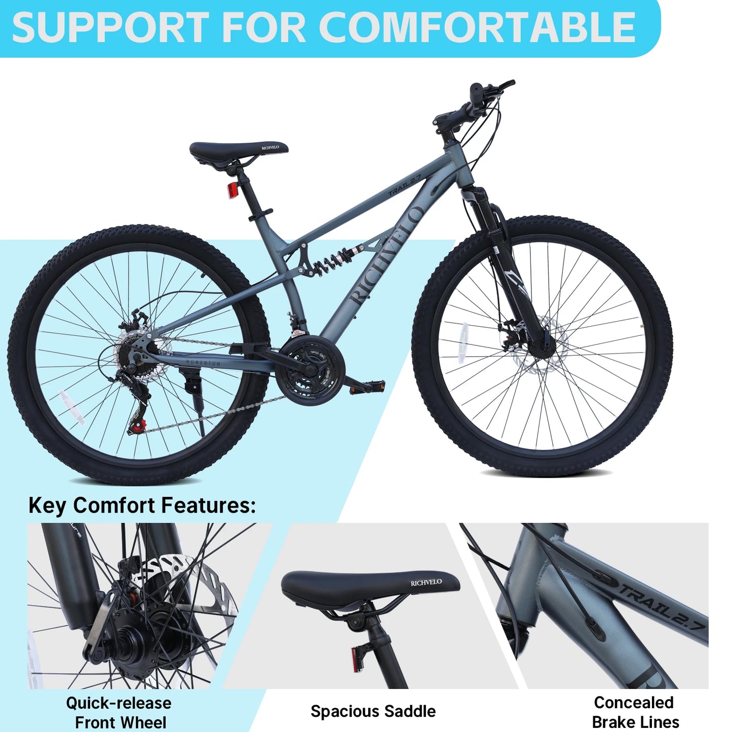 Ecarpat Full Suspension Mountain Bike 21 Speed Dual Disc Brake Steel Frame