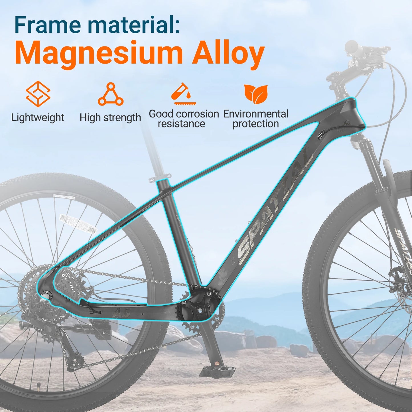 SPATIAL MT275FS 27.5 Inch Hardtail MTB, 8 Speed Mountain Bike, Adult Bicycle, Lightweight Magnesium Alloy Frame, Suspension Fork, Front & Rear Disc Brakes