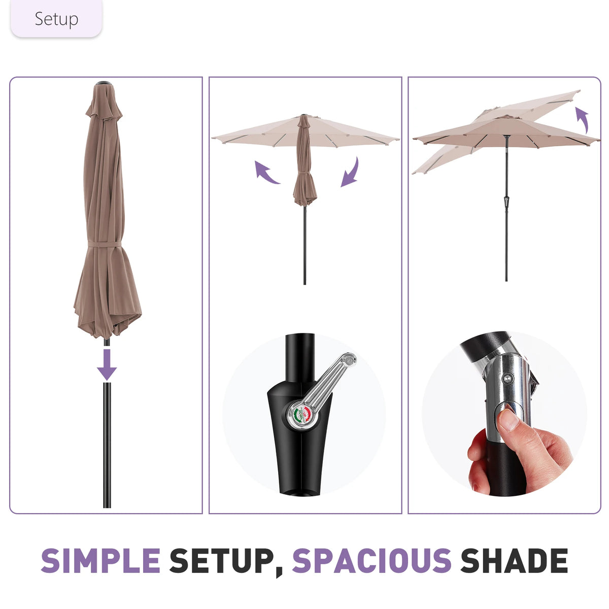 JHK Waterproof Patio Umbrella With Manual Tilt And Crank Lift
