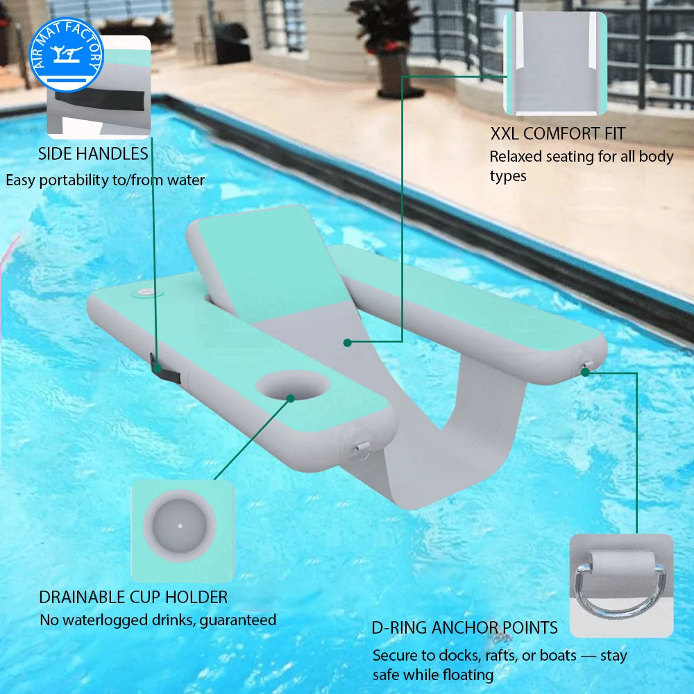 Inflatable Pool Float Lounger With Cup Holder And Backrest