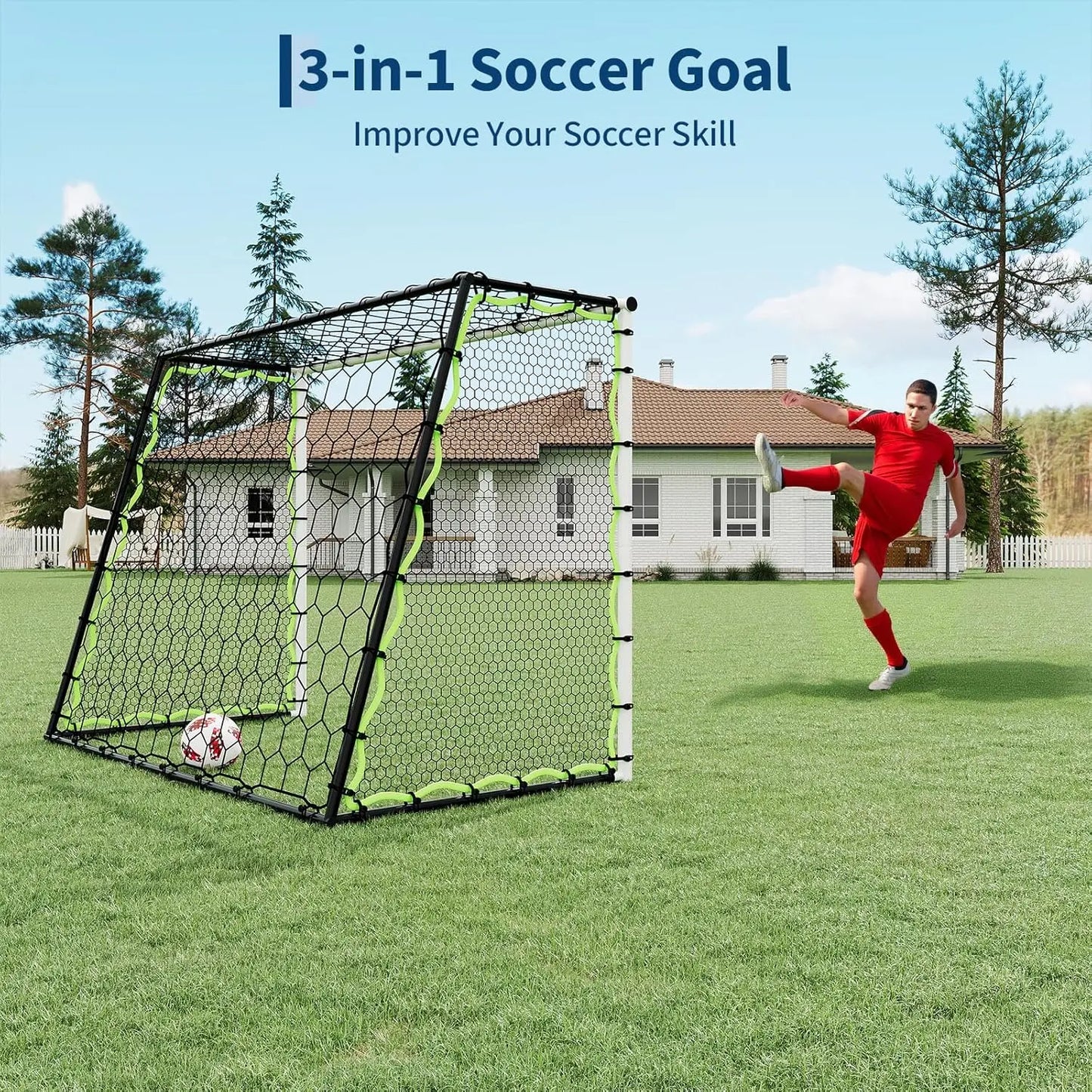Heavy Duty Portable Soccer Goal With Metal Frame Rebounder Net