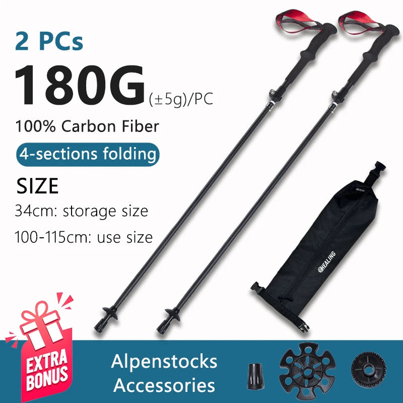 Local+ Ultralight Carbon Fiber Trekking Poles Outdoor Hiking Cane Folding Telescopic Nordic Mountain Climbing Pole Walking Stick